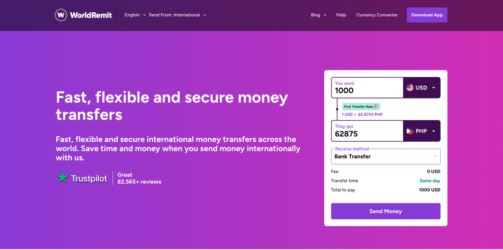 worldremit - fast flexible and secure money transfers