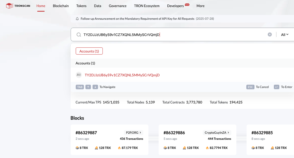 Tronscan showing a successful TRC20 USDT transfer