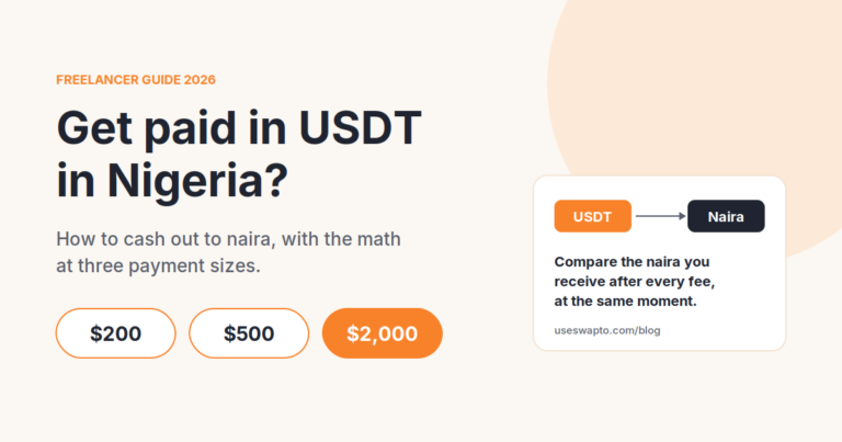 Get paid in USDT in Nigeria: how to cash out to naira, with the math at $200, $500 and $2,000.