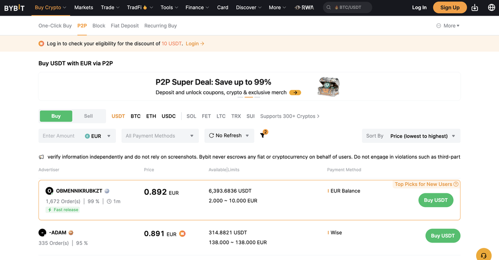 Bybit P2P NGN market with the payment method filter open
