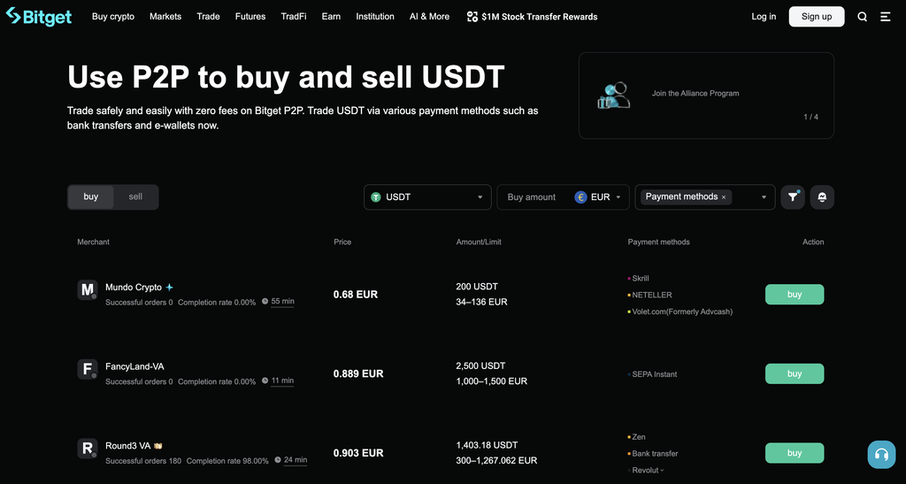 Bitget P2P page with NGN selected and a list of naira offers