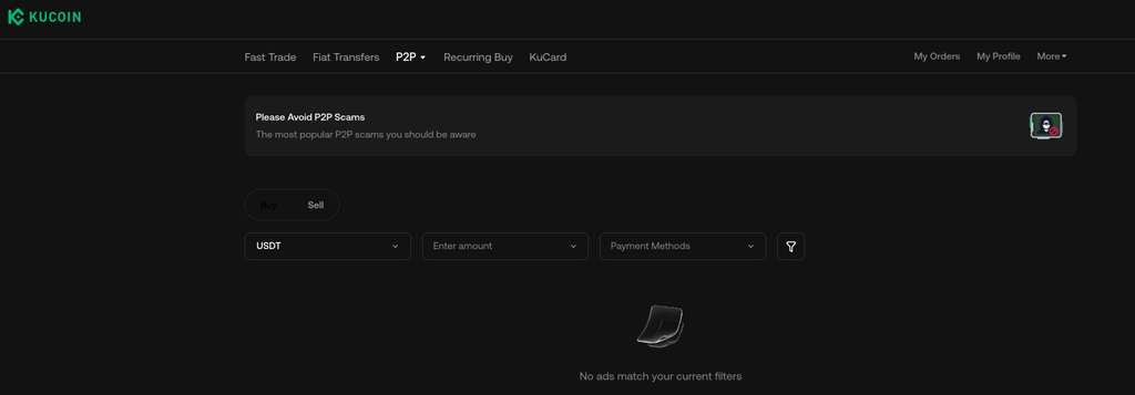 KuCoin P2P USDT to NGN page